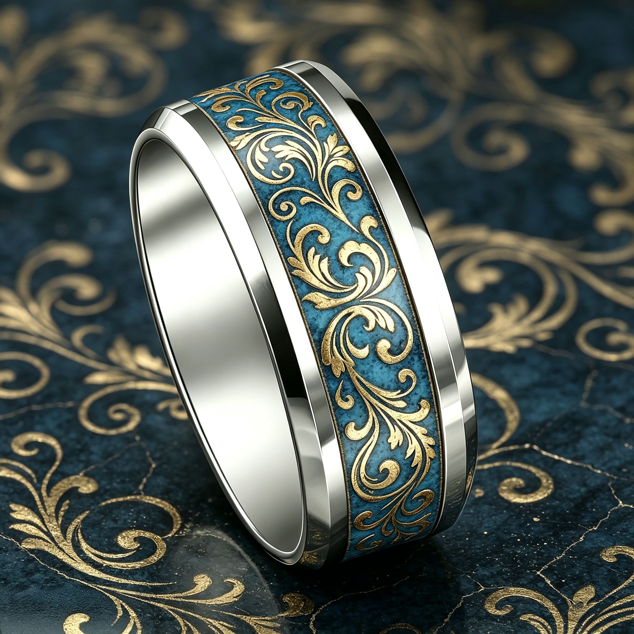 Women's Blue Base-Plated Ivy Ring, Waterproof & Hypoallergenic